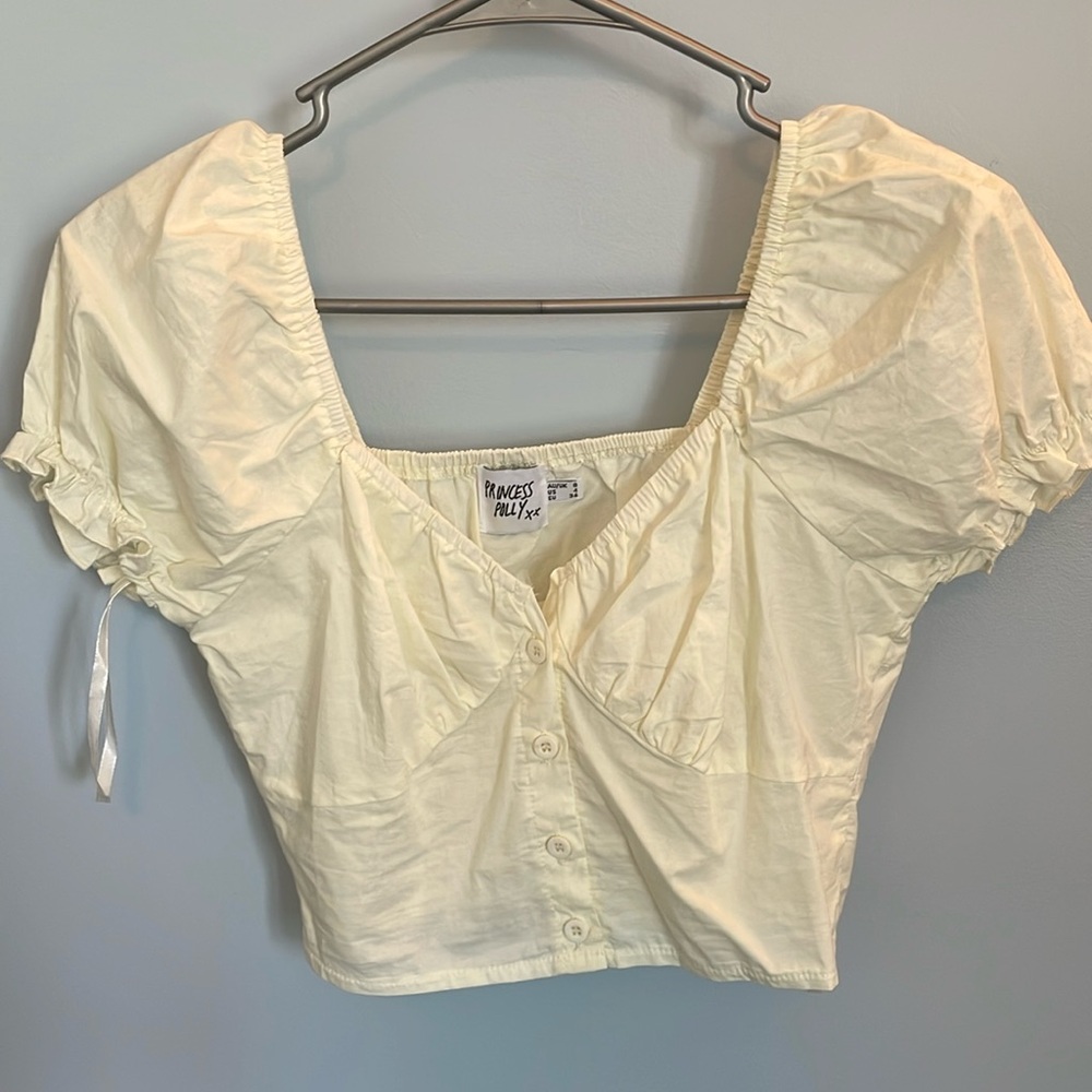 Princess polly Abe crop top pale yellow peasant  sweetheart neck corset